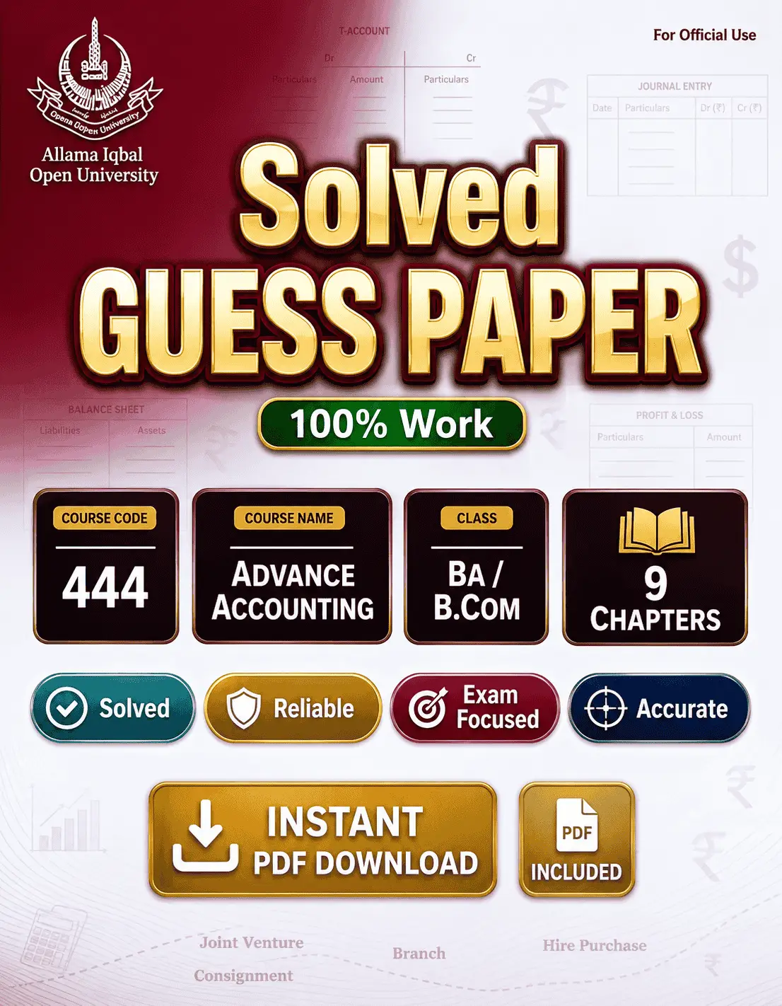 AIOU 444 Code Advance Accounting Solved Guess Paper